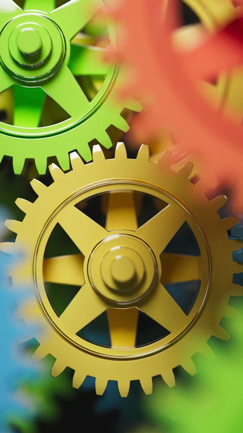 Colorful rotating gears in seamless loop animation. Video stock 313288813