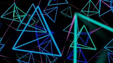 Colorful rotating pyramids with connections. Seamless loop Stock Footage 88460432