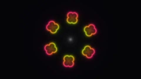 Colorful round pattern with glowing shapes on black Stock Footage 338040062