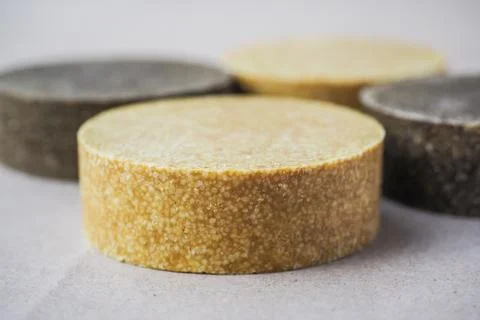 Colorful round solid shampoo bars, zero waste Stock Photos
