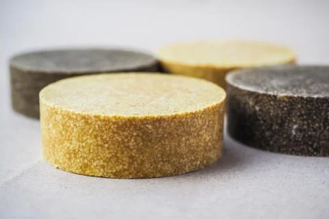 Colorful round solid shampoo bars, zero waste Stock Photos