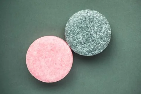 Colorful round solid shampoo bars, zero waste Stock Photos
