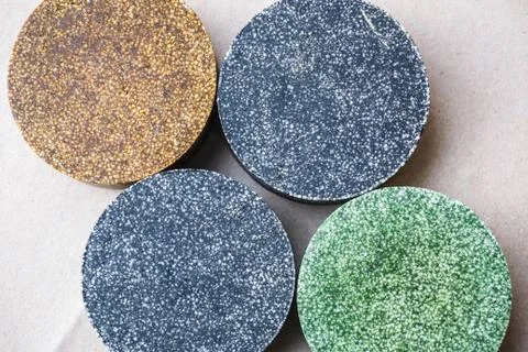 Colorful round solid shampoo bars, zero waste Foto stock