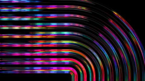 Colorful rounded glass light strips on black background 스톡 일러스트