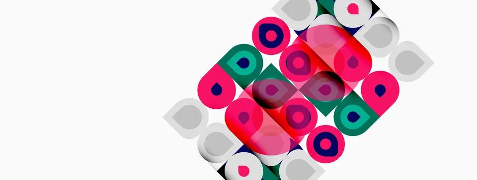 Colorful rounded squares overlap, creating abstract pattern. Pink, blue, gree Stock Illustration