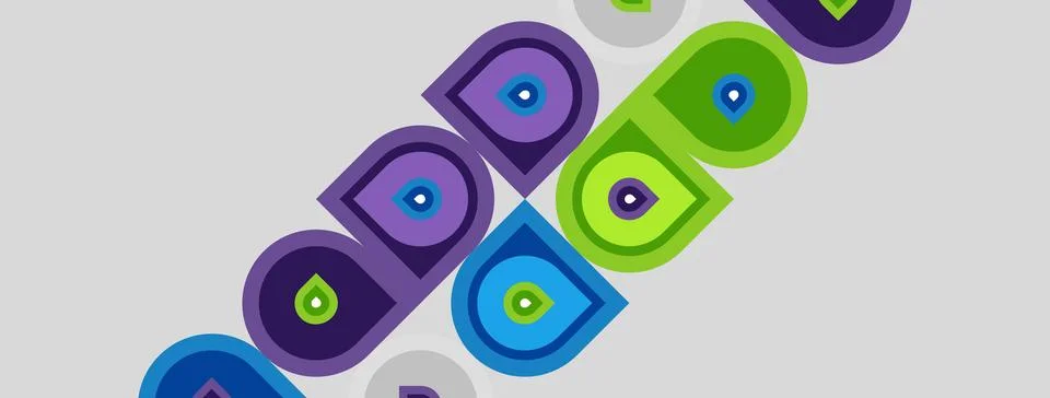 Colorful rounded squares overlap, creating dynamic pattern. Bright hues con.. Illustrazione stock