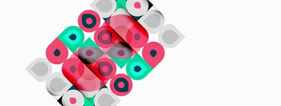 Colorful rounded squares overlap, creating abstract pattern. Pink, teal, whit 库存插图