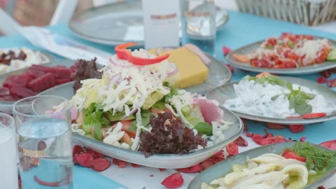 Colorful Salad Dish on a Turkish Table Stock Footage 282932950