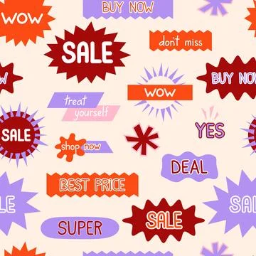 Colorful sale seamless pattern vector illustration. Bold playful retail Stock-Illustration
