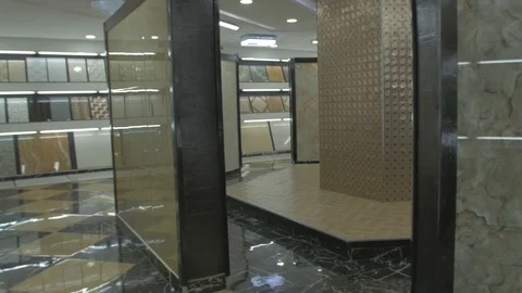 Colorful samples of a stone and sample ceramic walls pan display 스톡 동영상 97507487