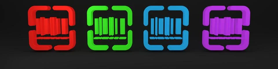 Colorful Scanner scanning bar code icon isolated on black background. Barco.. Stock Illustration