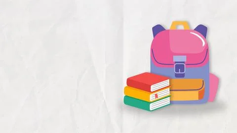 Colorful school backpack and stack of books on light background back to sch.. Stock Illustration
