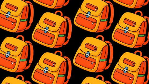 Colorful School Backpack Pattern on Black Background Stock Footage 337672672