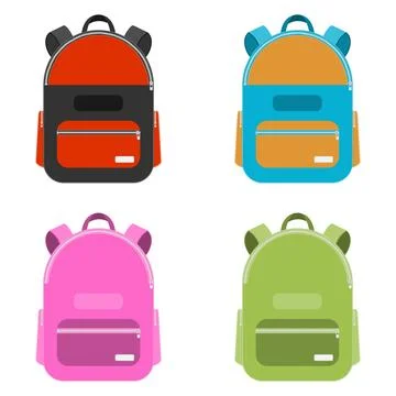 Colorful school backpacks vector set four realistic rucksacks isolated Stock Illustration