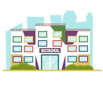Colorful school building. Flat vector illustration cartoon style Ilustración de archivo
