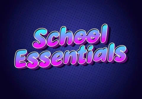 Colorful school essentials text on dark background Stock Illustration