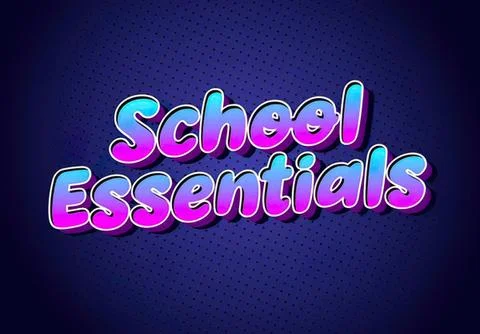 Colorful school essentials text on dark background Stock Illustration