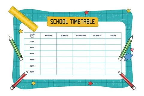 Colorful School Weekly Timetable Template Stock Illustration