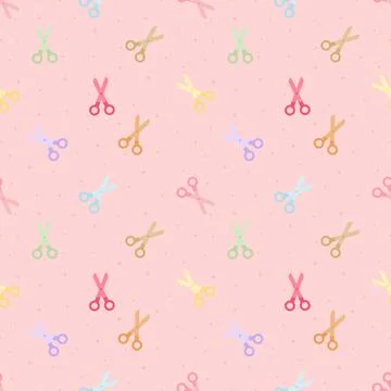 Colorful Scissors Seamless Pattern on Pastel Pink Background with Sparkles Stock Illustration