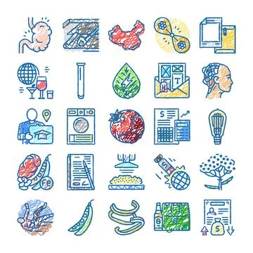 Colorful scribble icons representing various abstract concepts Illustrazione stock