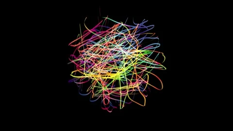 Colorful scribbles creating an abstract sphere on black background Stock Footage 308151824
