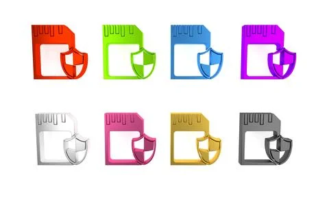 Colorful SD card and shield icon isolated on white background. Memory card... Stock Illustration