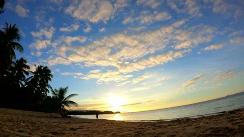 Colorful Sea Sunset Caribbean Island Stock Footage