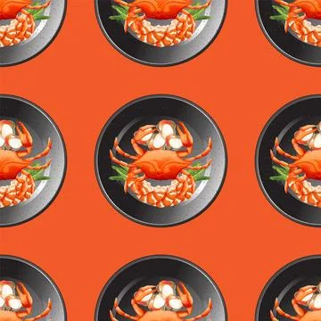Colorful Seafood Pattern with Crabs Stock Illustration