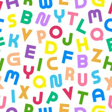 Colorful seamless alphabet pattern with bold latin letters. Brigth children Illustrazione stock