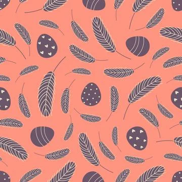 Colorful seamless background with Easter eggs and feathers 库存插图