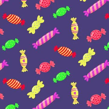Colorful seamless candy pattern on dark background. Stock Illustration