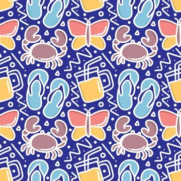 Colorful seamless doodles of summer elements Stock Illustration