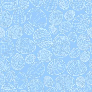 Colorful seamless easter pattern in doodle style. Hand drawn background - Иллюстрация