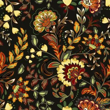 Colorful seamless with eastern patterns on dark background Stock Illustration