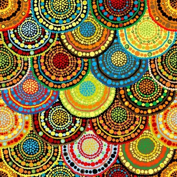 Colorful seamless ethnic pattern. Drawing circle element design with dots 스톡 일러스트
