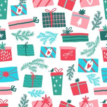 Colorful seamless gift pattern. gift boxes on a white background. Colors boxes Illustrazione stock
