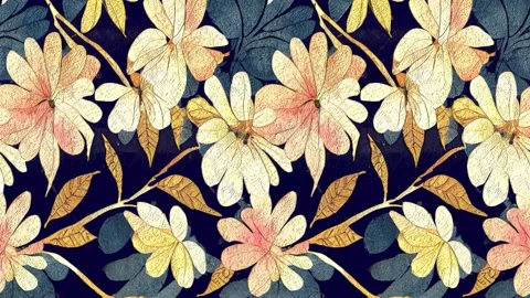 Colorful Seamless Loopable Floral Animation With Abstract Flowers, Leaves And Stock Footage 215463290