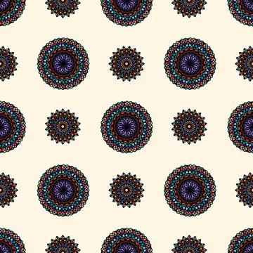 Colorful Seamless Mandala Pattern on Beige Background Illustrazione stock