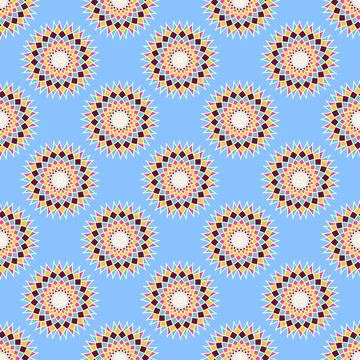 Colorful Seamless Mandala Pattern on Blue Background Stock Illustration