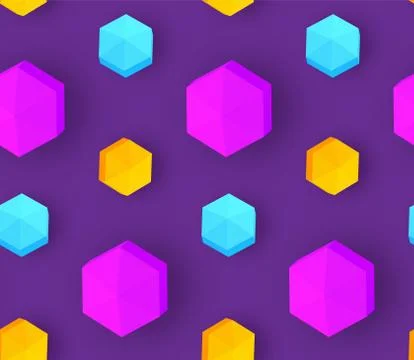 Colorful seamless pattern with 3D polyhedron. Trendy design. Vector Stock Illustration