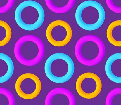 Colorful seamless pattern with 3D torus. Trendy design. Vector Stock Illustration