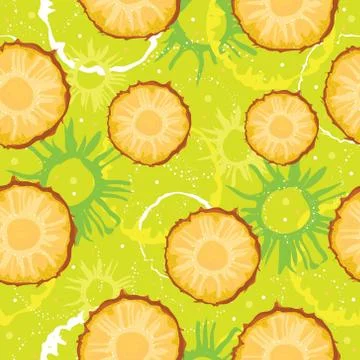 Colorful seamless pattern with abstract slice pineapple, circles and dots. Stock Illustration