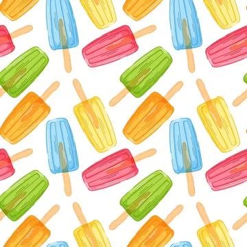 Colorful seamless pattern of assorted popsicle in red, blue, green, yellow and Stock Illustration