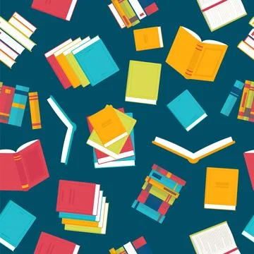 Colorful seamless pattern with books. Library, bookstore. Flat design Stock Illustration