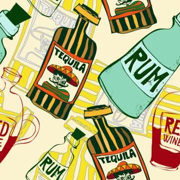 Colorful seamless pattern with bottles Stock Illustration