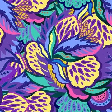Colorful seamless pattern with bright psychedelic abstract elements. Vector 스톡 일러스트