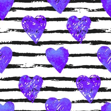 Colorful seamless pattern with brush stroke and hearts Stock Illustration