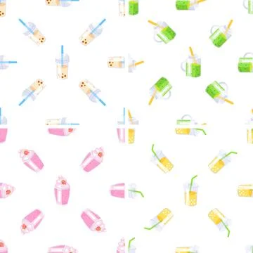 Colorful seamless pattern of bubble tea, smoothies, and juices enjoying a Stock-Illustration