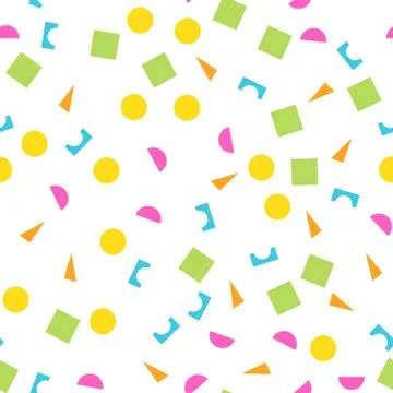 Colorful seamless pattern of building kit simple geometric shapes. Happy, funny Illustrazione stock