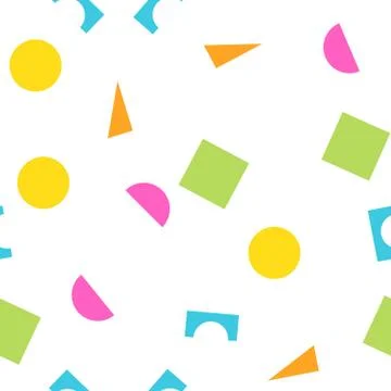Colorful seamless pattern of building kit simple geometric shapes. Happy, funny Illustrazione stock